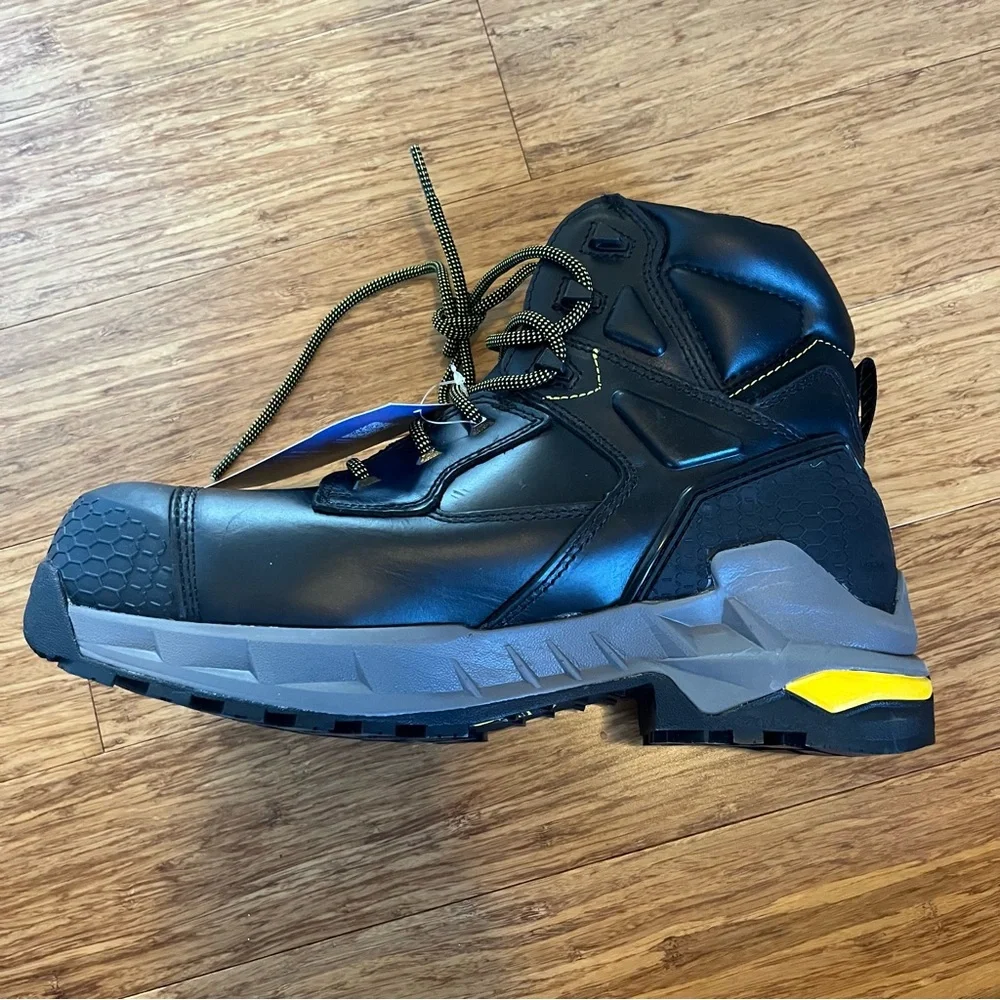 Ace Heavy-duty Black Work Boots With Yellow Accent